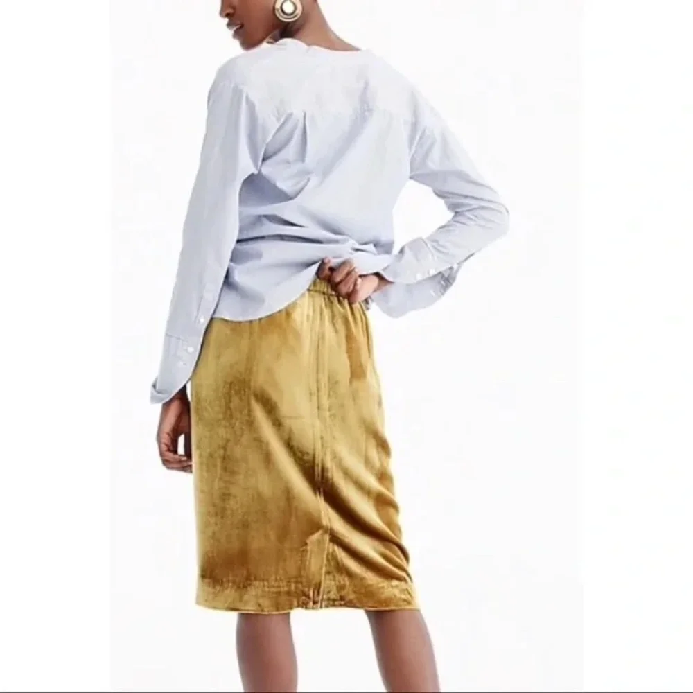 J Crew Crushed Velvet Skirt Midi Straight Gold Yellow Size Small